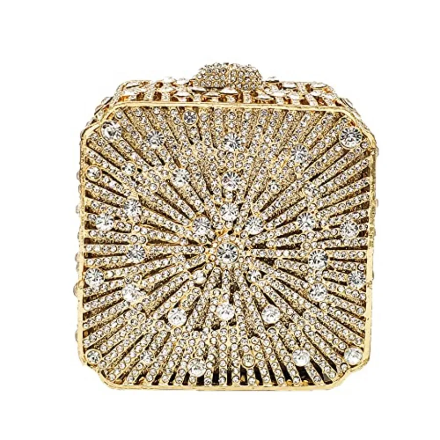 Evening clutch purse for weddings and parties: metal box design with crystal rhinestones, silver tone, elegant minimalist mini
Evening clutch purse for weddings and parties: metal box design with crystal rhinestones, silver tone, elegant minimalist mini