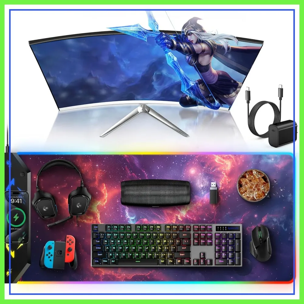 RGB Gaming Mouse Pad, 35.4x15.8 inch Extra Large Waterproof Desk Mat, Wireless Charging, Red Nebula, Includes 20W PD Adapter & Cable
RGB Gaming Mouse Pad, 35.4x15.8 inch Extra Large Waterproof Desk Mat, Wireless Charging, Red Nebula, Includes 20W PD Adapter & Cable
