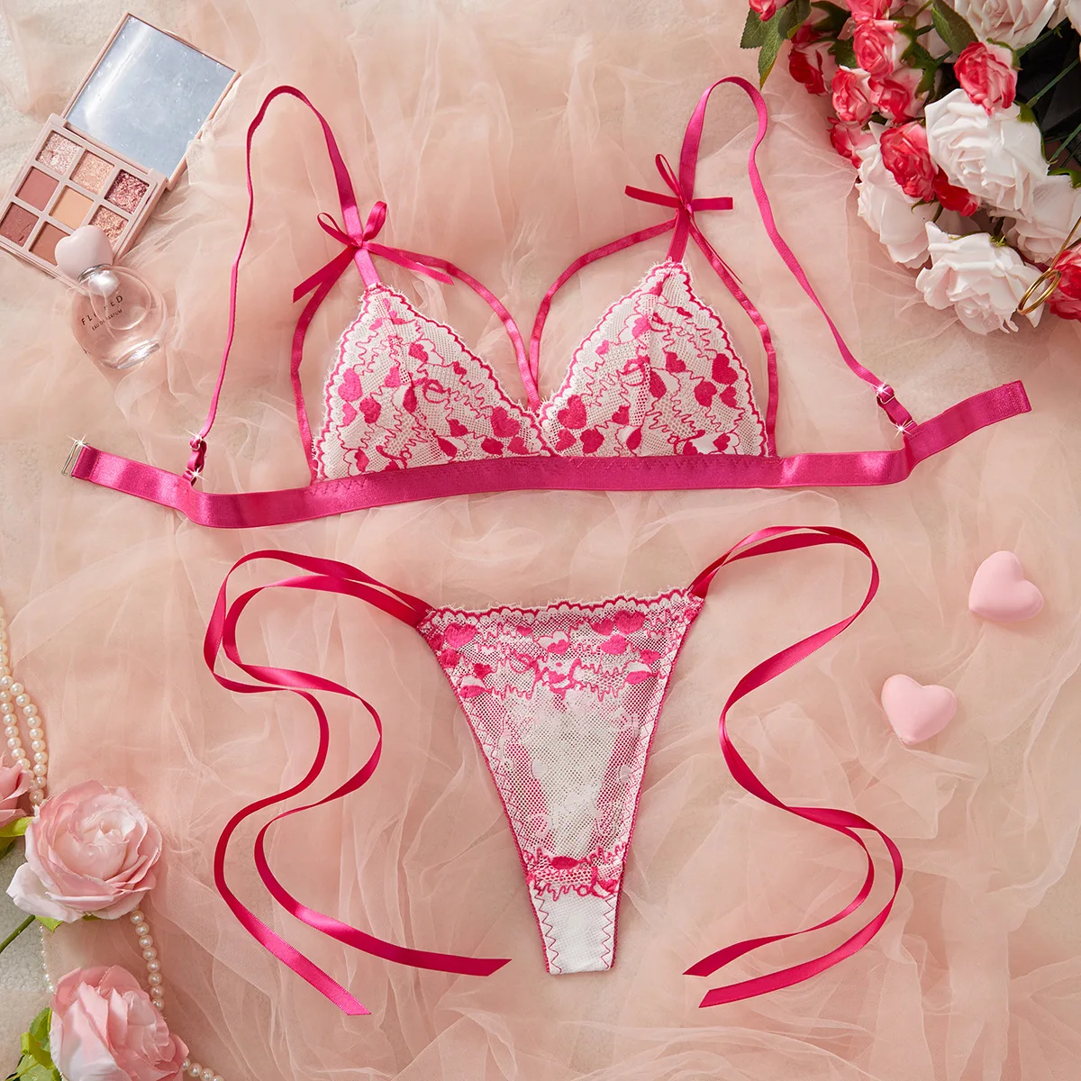 Lovermore Sexy Heart Embroidery Lingerie Set Women Sheer Bow Bra and Brief Underwear Sets Lace Ringless Intimates Underwear
Lovermore Sexy Heart Embroidery Lingerie Set Women Sheer Bow Bra and Brief Underwear Sets Lace Ringless Intimates Underwear