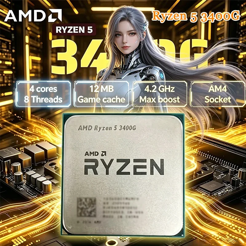 AMD Ryzen 5 3400G R5 3400G 3.7GHz Quad-Core Eight-Thread 65W CPU Processor YD3400C5M4MFH Socket AM4 Loose Pieces
AMD Ryzen 5 3400G R5 3400G 3.7GHz Quad-Core Eight-Thread 65W CPU Processor YD3400C5M4MFH Socket AM4 Loose Pieces