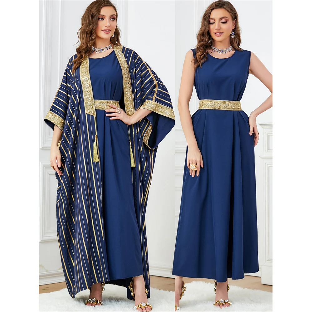 Morocco Abaya Women Muslim 2 Piece Open Cardigan Maxi Dress Set Turkey Arabic Kaftan Gown Eid Party Ramadan Islam Robes Vestidos
Morocco Abaya Women Muslim 2 Piece Open Cardigan Maxi Dress Set Turkey Arabic Kaftan Gown Eid Party Ramadan Islam Robes Vestidos