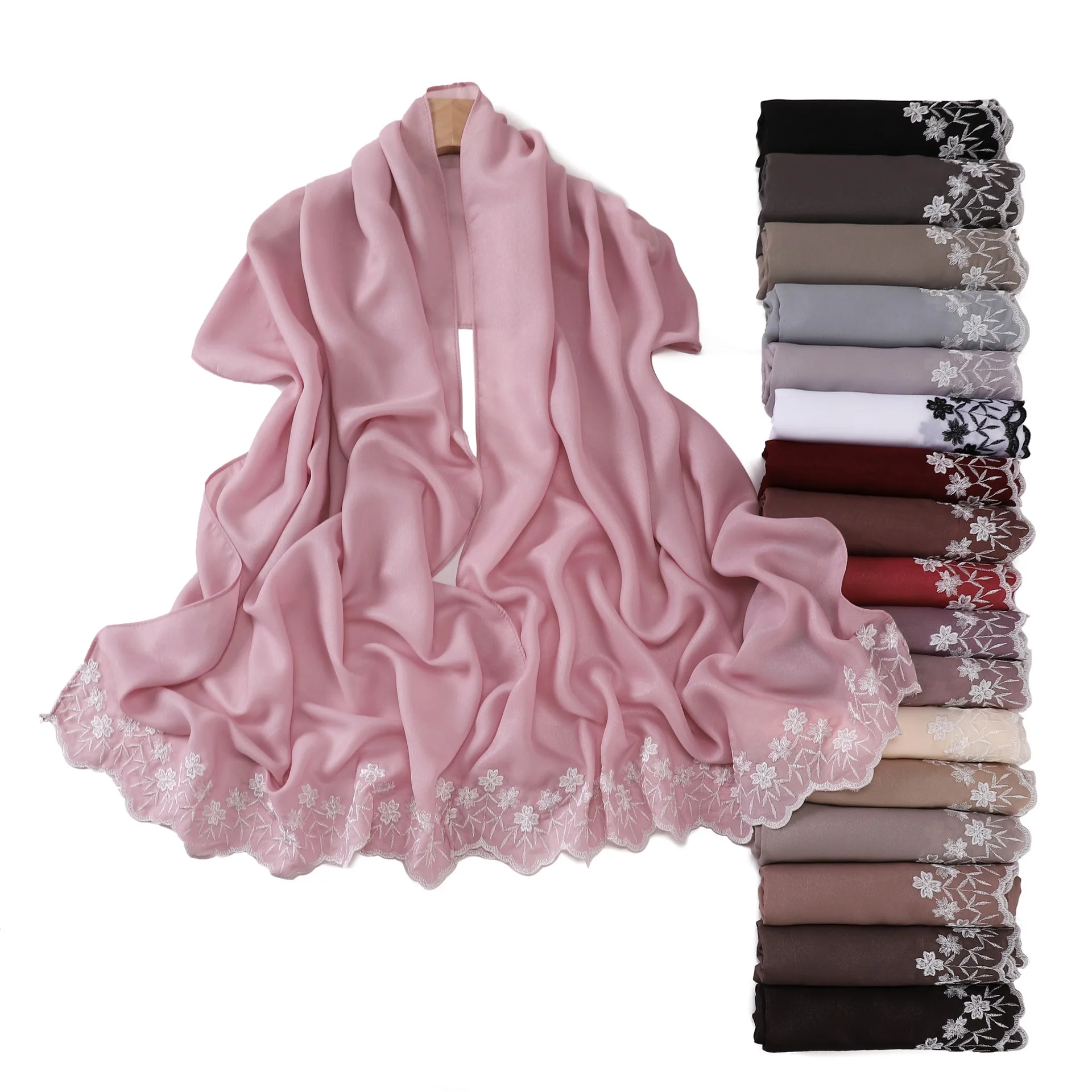 Solid Color Embroidered Flowing Chiffon Long Scarf, Diamond Crinkle Lustrous Finish, Women's Shawl Wrap
Solid Color Embroidered Flowing Chiffon Long Scarf, Diamond Crinkle Lustrous Finish, Women's Shawl Wrap