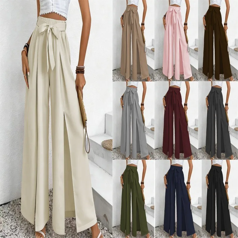Summer Women's Clothing Casual Solid Color Drawstring Loose High Waist Wide Leg Pants For Ladies Polyester Cropped Trousers
Summer Women's Clothing Casual Solid Color Drawstring Loose High Waist Wide Leg Pants For Ladies Polyester Cropped Trousers