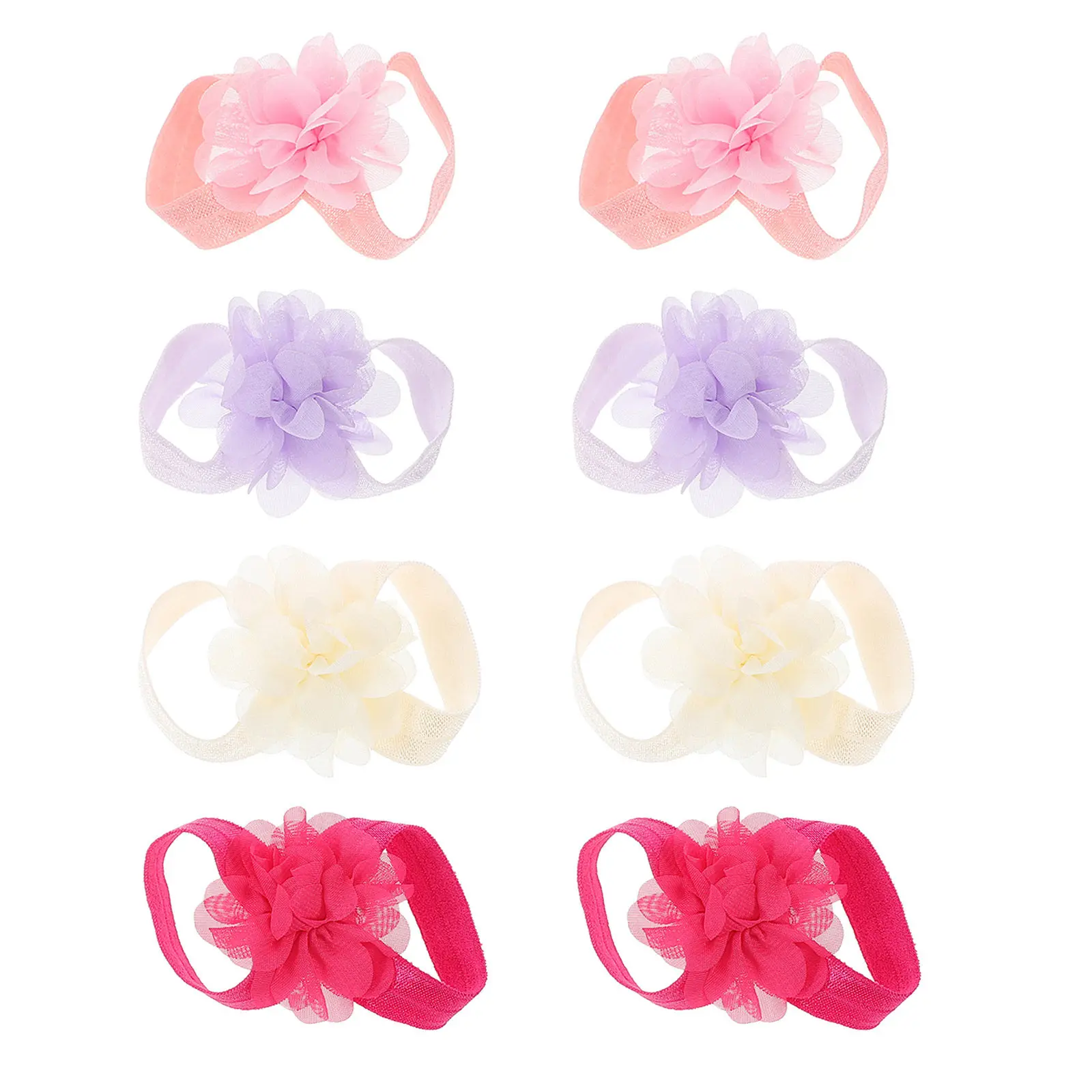 4Pairs Baby Foot Bands Flower Decor Elastic Chiffon Comfort Fit Foot Ties Newborn Photography Props Infant Barefoot Sandals
4Pairs Baby Foot Bands Flower Decor Elastic Chiffon Comfort Fit Foot Ties Newborn Photography Props Infant Barefoot Sandals