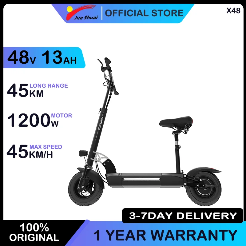 Электрический самокат X48 1200 Вт, максимальная скорость 45 км/ч, 10-дюймовый самокат с пневматическими шинами для взрослых с двойным амортизатором и двойными дисковыми тормозами 
Электрический самокат X48 1200 Вт, максимальная скорость 45 км/ч, 10-дюймовый самокат с пневматическими шинами для взрослых с двойным амортизатором и двойными дисковыми тормозами