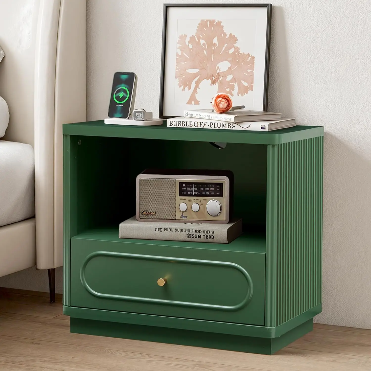 Fluted Nightstand With Charging Station, Modern Wood Nightstand With Drawer Storage, Night Stand Bedside Table With, Customized
Fluted Nightstand With Charging Station, Modern Wood Nightstand With Drawer Storage, Night Stand Bedside Table With, Customized