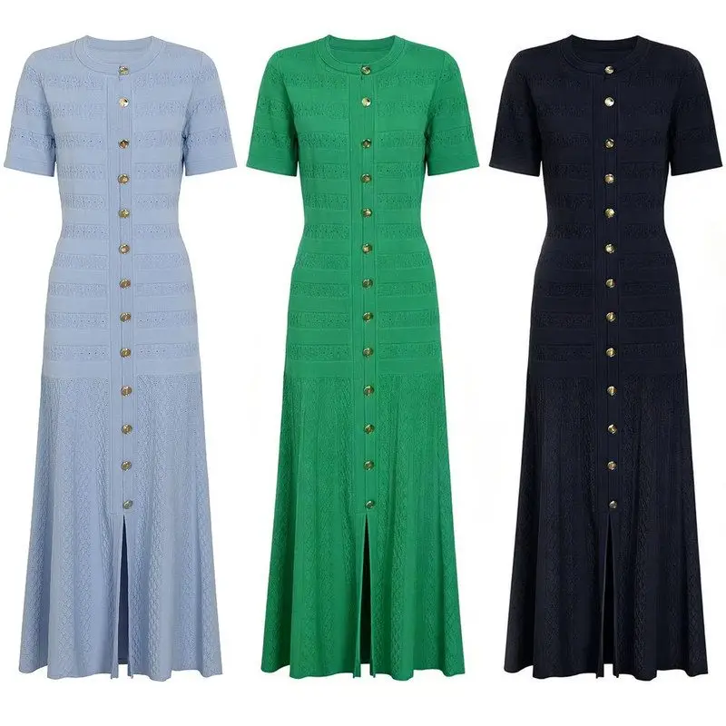 High Quality Summer New Fashion Knitted Heavy Work Slimming Short Sleeve Long Dress Women's mid Waist Gathered Skirt Dress
High Quality Summer New Fashion Knitted Heavy Work Slimming Short Sleeve Long Dress Women's mid Waist Gathered Skirt Dress