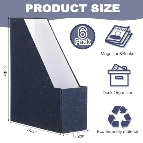 Six Blue Foldable Cardboard Magazine Holders With Clear Label Windows For Desk, Office, Classroom And Library Organization
Six Blue Foldable Cardboard Magazine Holders With Clear Label Windows For Desk, Office, Classroom And Library Organization
