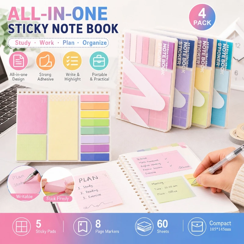 4‑in‑1 Multi‑functional Combo Sticky Notes Set Ins Style Notebook Index Tabs Extension Stickers for Student Office Planner
4‑in‑1 Multi‑functional Combo Sticky Notes Set Ins Style Notebook Index Tabs Extension Stickers for Student Office Planner