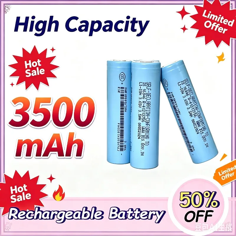 3500mAh 18650 Rechargeable Li-ion Battery 3.6V 10A High Drain Power Cell for Flashlight Power Bank DIY Projects
3500mAh 18650 Rechargeable Li-ion Battery 3.6V 10A High Drain Power Cell for Flashlight Power Bank DIY Projects
