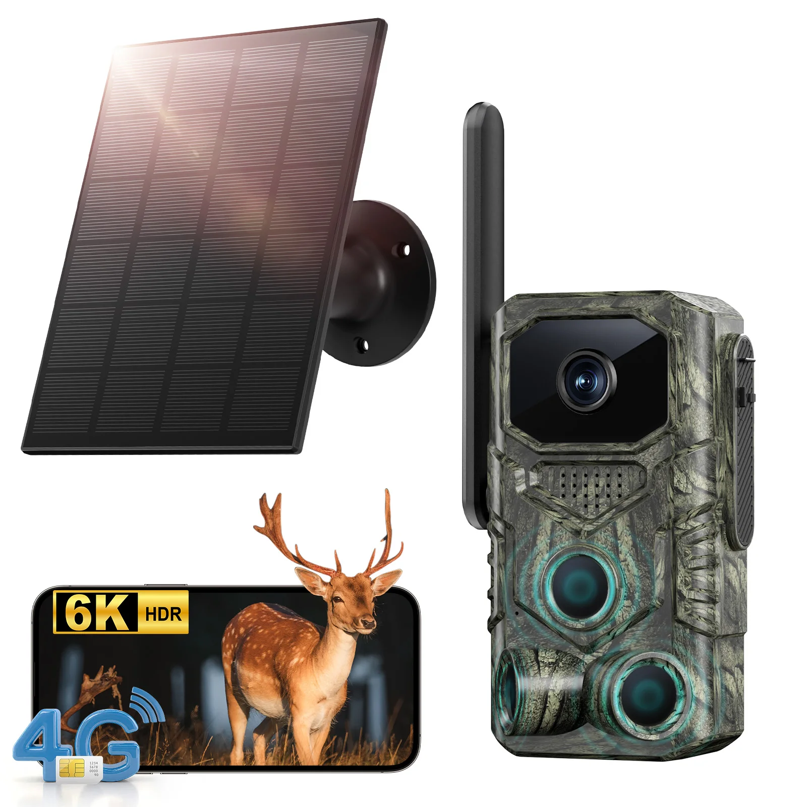 4G LTE Trail Cam: 4K, GPS, Solar Battery, 0.1s Trigger, Motion Act., IP67, Night Vision, SIM, 120° Wide Angle
4G LTE Trail Cam: 4K, GPS, Solar Battery, 0.1s Trigger, Motion Act., IP67, Night Vision, SIM, 120° Wide Angle