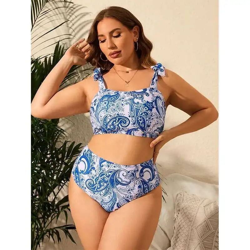 Blue and White Porcelain Printed Large Size Split Swimsuit for Women China-chic Bikini New Sexy High Waist Holiday Style Y2k 
Blue and White Porcelain Printed Large Size Split Swimsuit for Women China-chic Bikini New Sexy High Waist Holiday Style Y2k