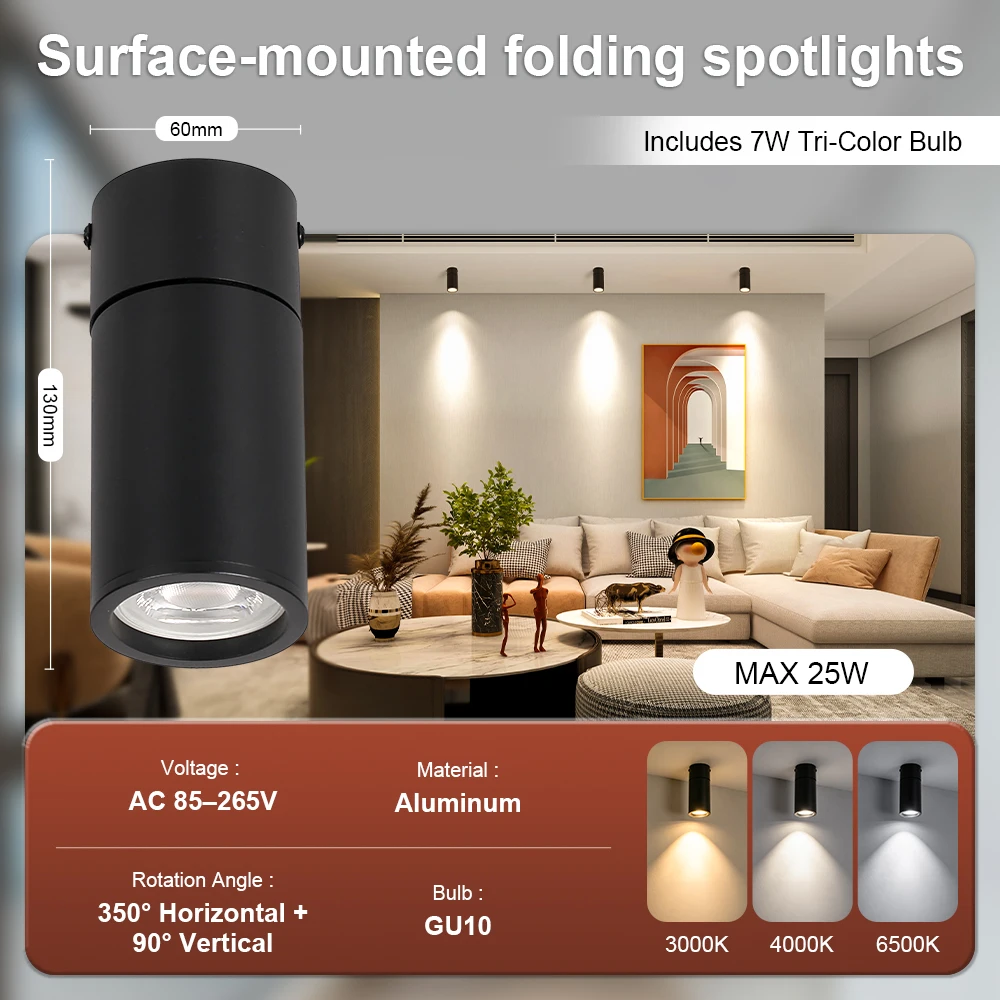 Foldable Downlight Ceiling Spotlight Room Decor 110-220VSurface Mounted Aluminum Spots Lamp For Room Home Kitchen Bathroom
Foldable Downlight Ceiling Spotlight Room Decor 110-220VSurface Mounted Aluminum Spots Lamp For Room Home Kitchen Bathroom