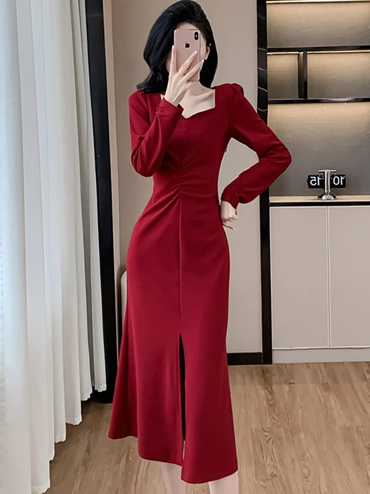 Женское красное плиссированное облегающее платье с длинным рукавом и квадратным воротником, осеннее элегантное роскошное вечернее платье 2025 года, корейское винтажное праздничное платье
Женское красное плиссированное облегающее платье с длинным рукавом и квадратным воротником, осеннее элегантное роскошное вечернее платье 2025 года, корейское винтажное праздничное платье