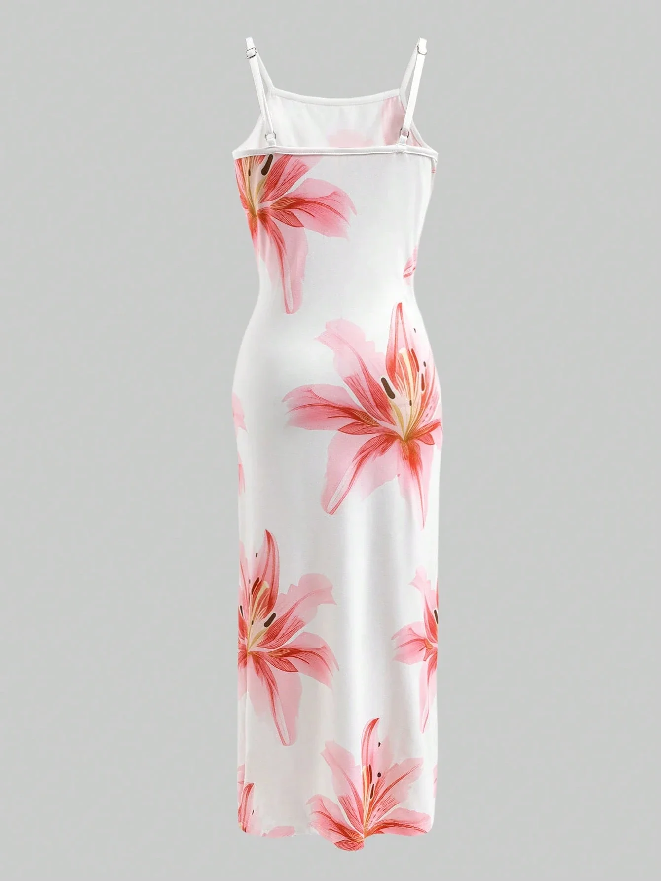 White Floral Print Sleeveless Midi Dress With Pink Lily Pattern For Women
White Floral Print Sleeveless Midi Dress With Pink Lily Pattern For Women
