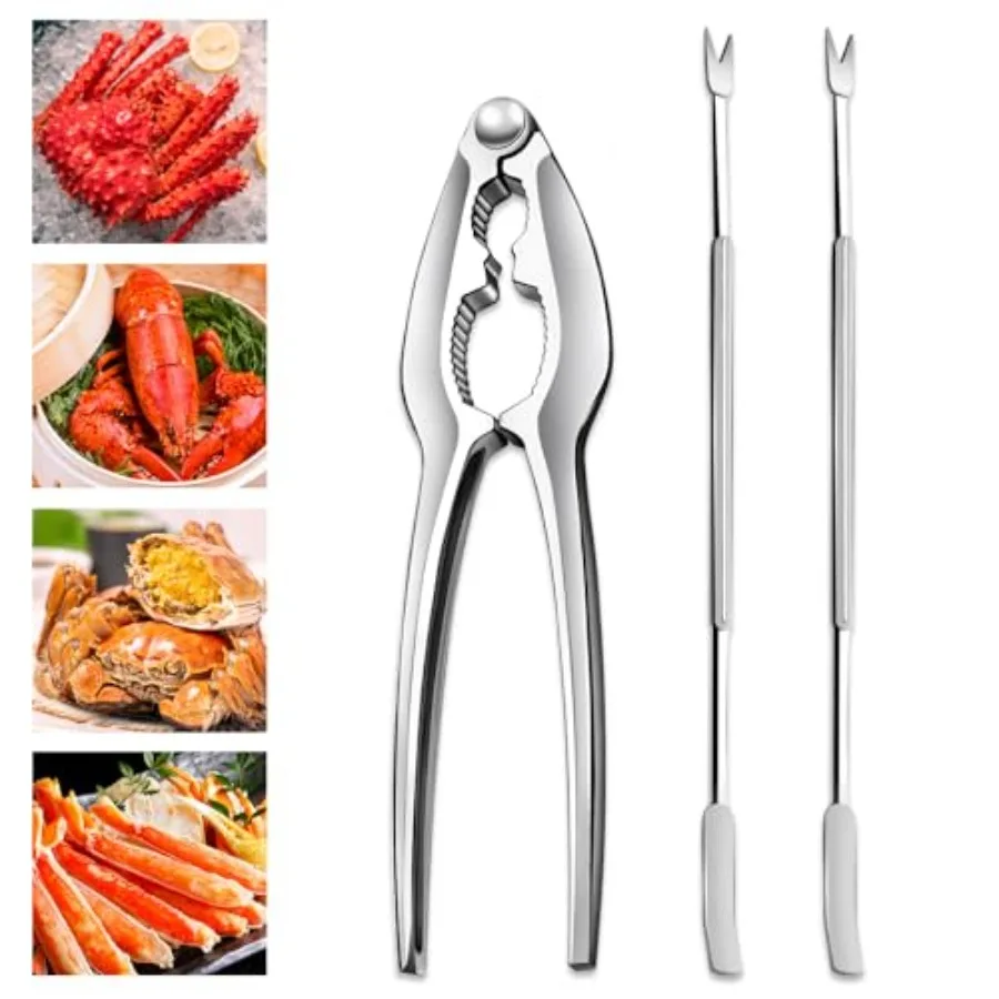 3 PCS Lobster Crackers and Picks Set, Stainless Steel Crab Leg Tools, including 1 Lobster Cracker and 2 Forks, Heavy Duty Shell
3 PCS Lobster Crackers and Picks Set, Stainless Steel Crab Leg Tools, including 1 Lobster Cracker and 2 Forks, Heavy Duty Shell