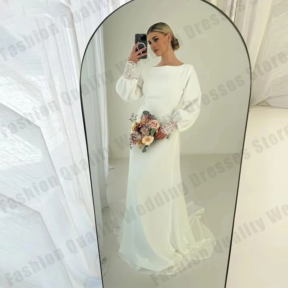 Elegant Muslim Simple Wedding Dresses O-neck Full Sleeves Satin Bridal Gowns Mermaid Customized Bride Dress vestidos de novia
Elegant Muslim Simple Wedding Dresses O-neck Full Sleeves Satin Bridal Gowns Mermaid Customized Bride Dress vestidos de novia