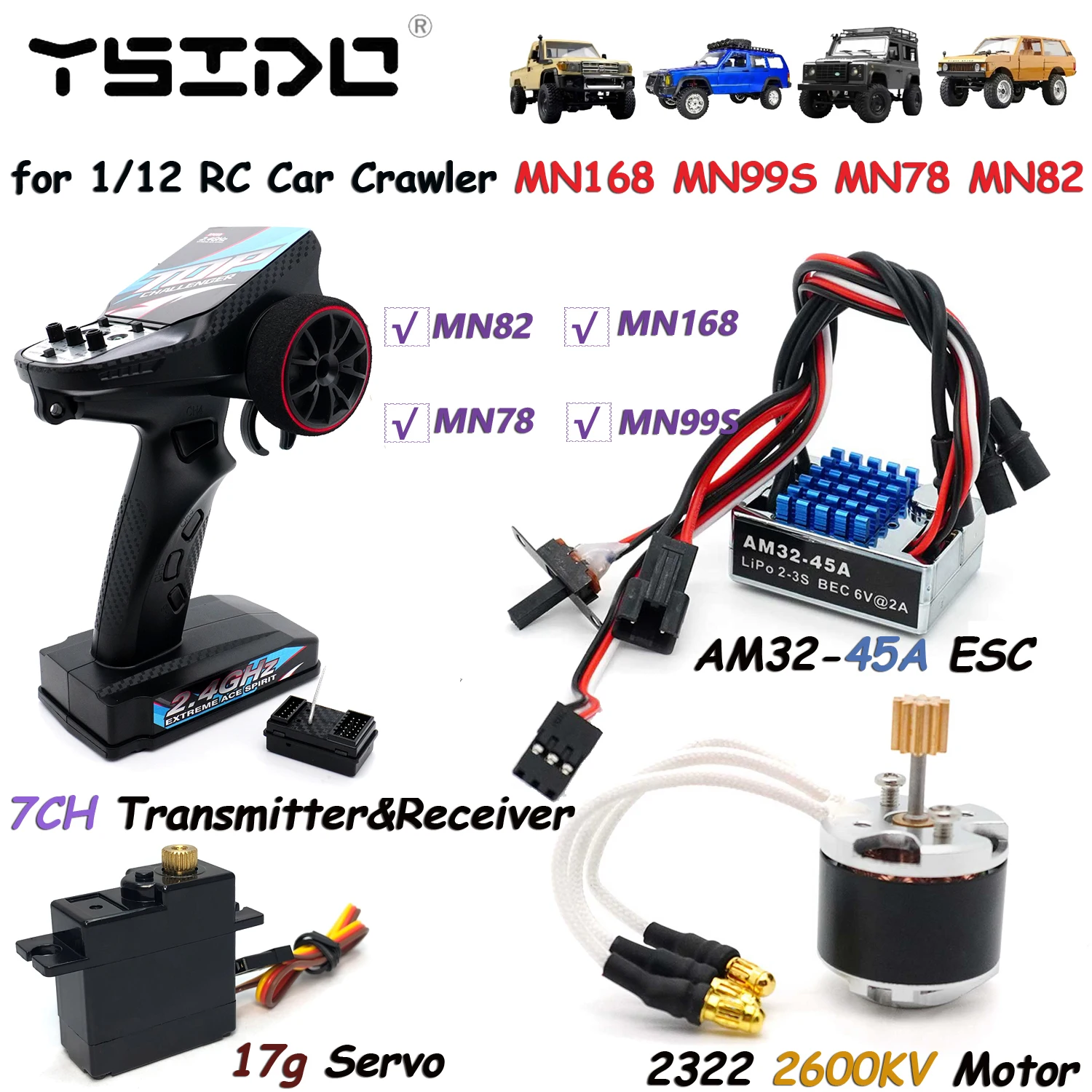 2322 2600KV Бесщеточный двигатель AM32 45A ESC 17g Сервопривод 7CH Комбинированный передатчик-приемник для 1/12 RC Car Crawler MN99S MN78 MN82 MN168
2322 2600KV Бесщеточный двигатель AM32 45A ESC 17g Сервопривод 7CH Комбинированный передатчик-приемник для 1/12 RC Car Crawler MN99S MN78 MN82 MN168