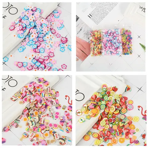 50g/lot Mixed Soft Polymer Clay Sprinkles for Slime Filler Cake Flower Fruits Slices Christmas Phone Decoration DIY Crafts 10mm