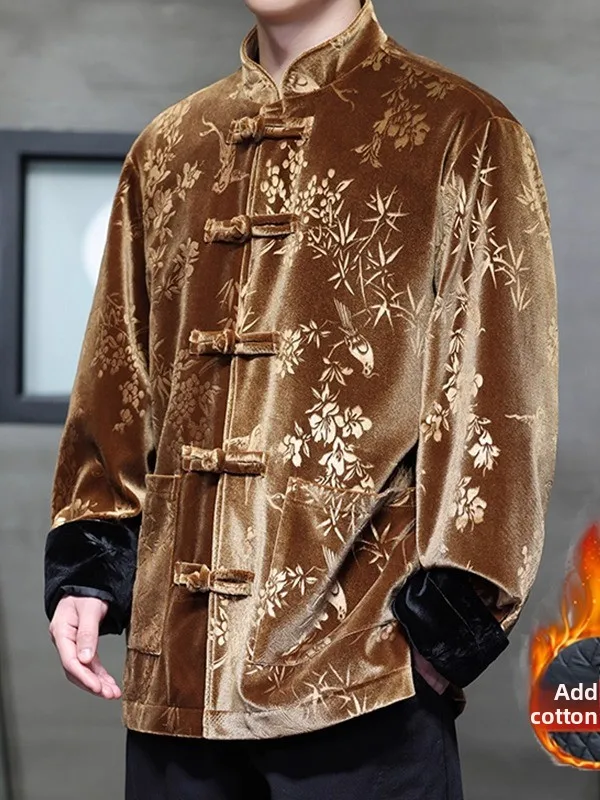 Мужская зимняя куртка из золотистого бархата с цветочной вышивкой в китайском традиционном стиле Ханьфу, ретро-пальто
Мужская зимняя куртка из золотистого бархата с цветочной вышивкой в китайском традиционном стиле Ханьфу, ретро-пальто
