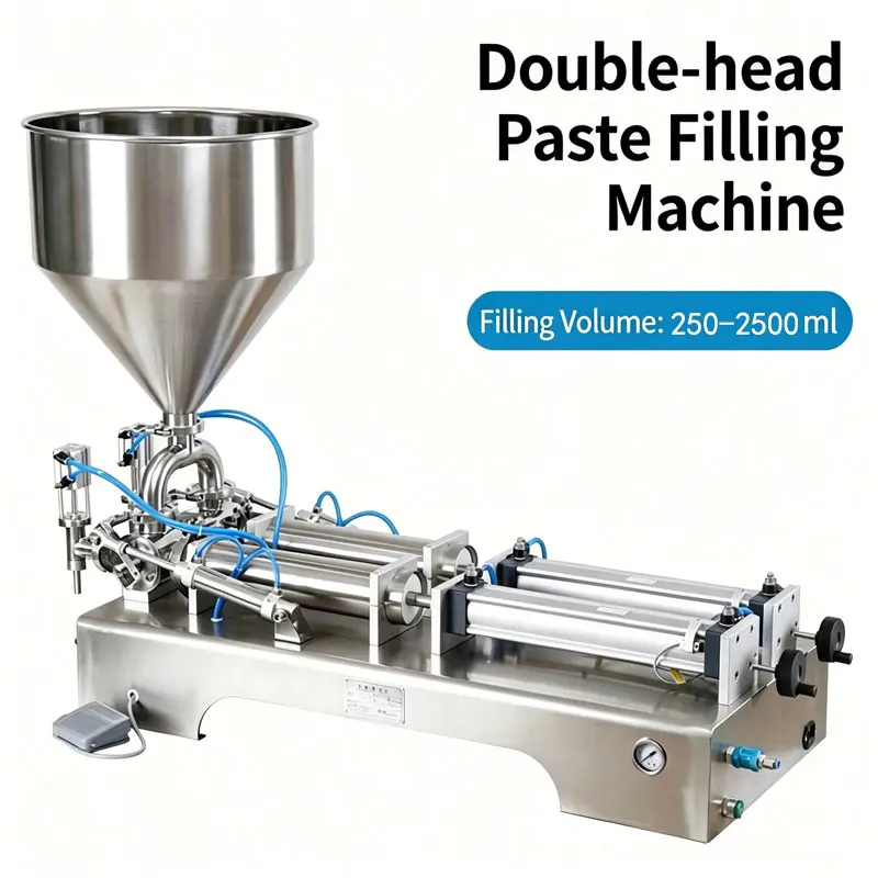 Double-head pneumatic paste filling machine sauce cream viscous paste liquid horizontal semi-automatic quantitative filling
Double-head pneumatic paste filling machine sauce cream viscous paste liquid horizontal semi-automatic quantitative filling