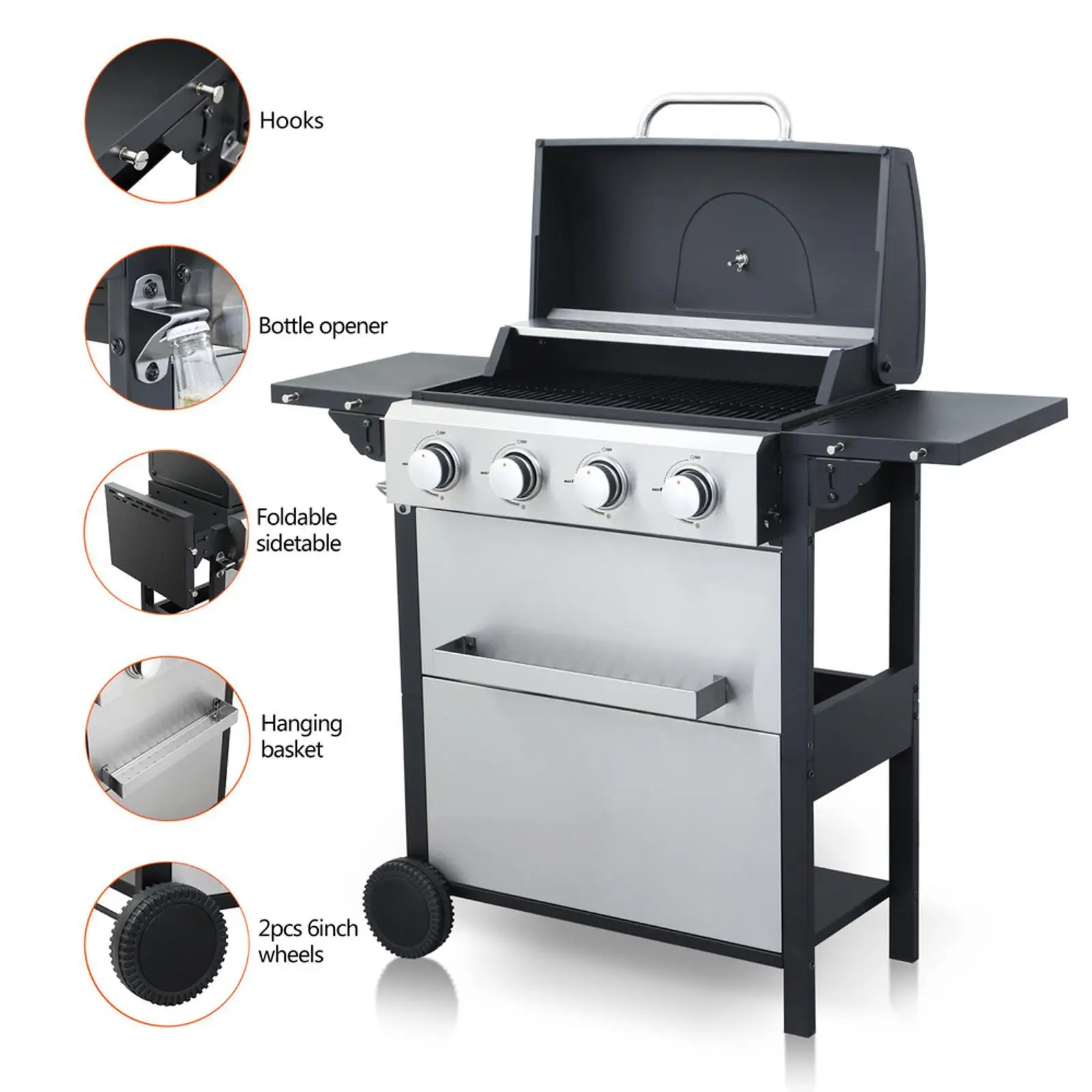 Outdoor BBQ Propane Grill with 34200 BTU Foldable Side Table Stainless Steel Warming Rack for Picnic and Camping Use
Outdoor BBQ Propane Grill with 34200 BTU Foldable Side Table Stainless Steel Warming Rack for Picnic and Camping Use