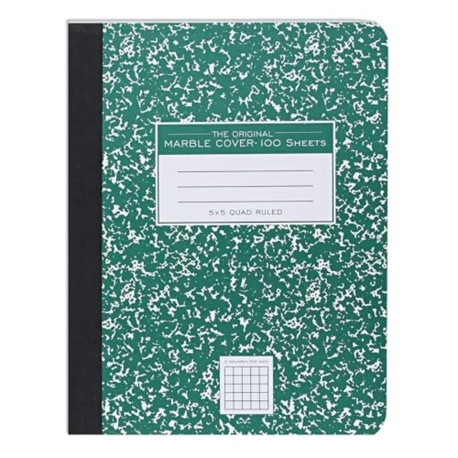 Hard Cover Composition Notebook, Green Marble Comp Book, 9.75″ x 7.5″, 5x5 Grid Graph Ruled, 100 Sheets 200 Pages
Hard Cover Composition Notebook, Green Marble Comp Book, 9.75″ x 7.5″, 5x5 Grid Graph Ruled, 100 Sheets 200 Pages