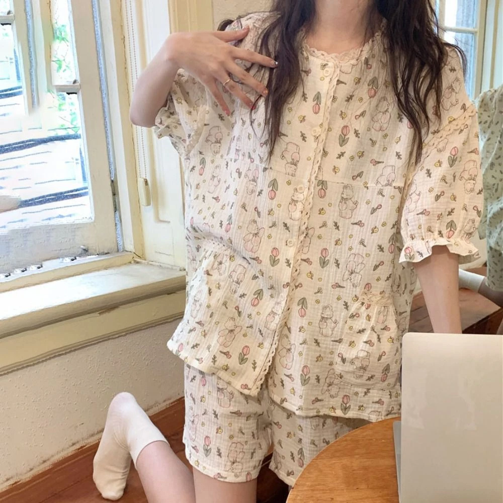 Imitation Cotton Floral Pajamas Set Long-Sleeved Sweet Lace Nightwear Suit Homewear Cartoon Two Pieces Sleepwear Girl
Imitation Cotton Floral Pajamas Set Long-Sleeved Sweet Lace Nightwear Suit Homewear Cartoon Two Pieces Sleepwear Girl