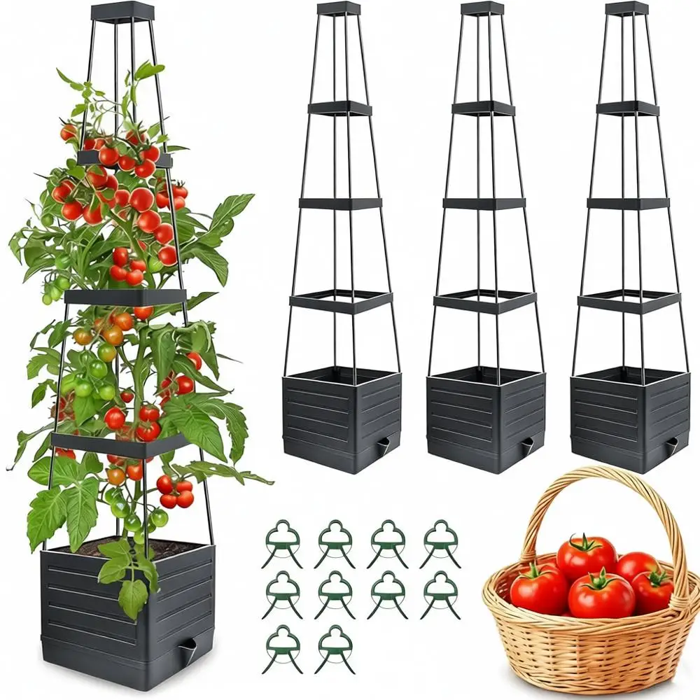 Raised Garden Bed 4 Packs, Planter Boxes with Trellis, 58.3'' Tomato Planters, Climbing Vine Vegetables, Lowers Plants, Self Wat
Raised Garden Bed 4 Packs, Planter Boxes with Trellis, 58.3'' Tomato Planters, Climbing Vine Vegetables, Lowers Plants, Self Wat