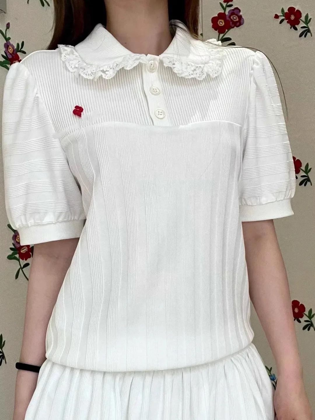 Sweet Lace Trimmed Baby Collar Short Sleeve Knitted Sweater Women's Shanghai Version Casual Style Pure Cotton Color
Sweet Lace Trimmed Baby Collar Short Sleeve Knitted Sweater Women's Shanghai Version Casual Style Pure Cotton Color