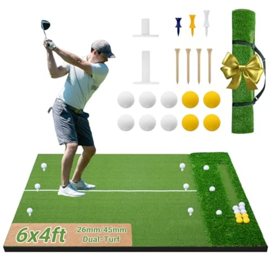 Golf Mat, 26 mm 45mm Dual-Turf, 6x4 ft Golf Hitting Mat for Practice Outdoor Indoor, High-Density Artificial Turf Mat for Hitting Chipping Driving Swinging, Gifts for Men Dad
Golf Mat, 26 mm 45mm Dual-Turf, 6x4 ft Golf Hitting Mat for Practice Outdoor Indoor, High-Density Artificial Turf Mat for Hitting Chipping Driving Swinging, Gifts for Men Dad
