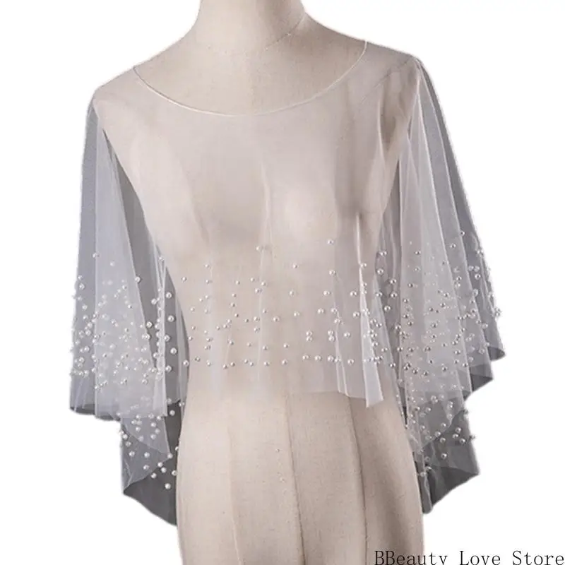 Ethereal Pearls Net Shawl Round Neckline Wedding Capes Beaded Bridal Shawl for Wedding Reception Photo
Ethereal Pearls Net Shawl Round Neckline Wedding Capes Beaded Bridal Shawl for Wedding Reception Photo