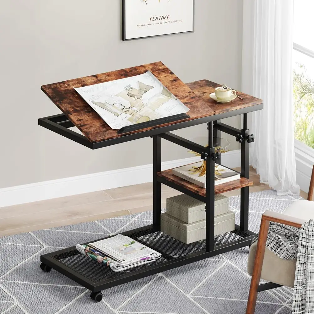 Adjustable Rolling Side Table with C-Shape Top and Double Shelves, Vintage Brown for Sofa, Bed, Living Room
Adjustable Rolling Side Table with C-Shape Top and Double Shelves, Vintage Brown for Sofa, Bed, Living Room