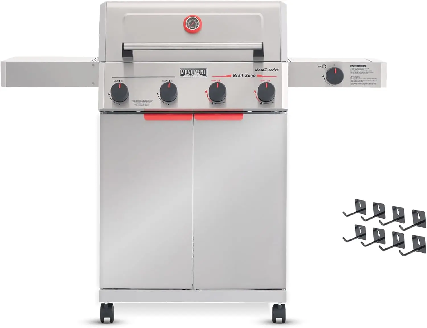 Propane Gas Grill with 4+1 Burners, Stainless Steel Build, 525 sq.in Cooking Surface, 49,000 BTU, Reaches 500°F in 5 Mins, Features Broil Zone, 1 Side Burner, 1 Foldable Side Shelf, and 8 Tool Hooks
Propane Gas Grill with 4+1 Burners, Stainless Steel Build, 525 sq.in Cooking Surface, 49,000 BTU, Reaches 500°F in 5 Mins, Features Broil Zone, 1 Side Burner, 1 Foldable Side Shelf, and 8 Tool Hooks
