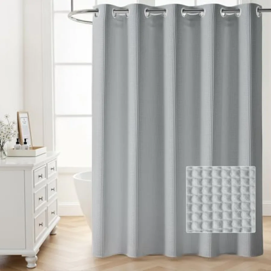 Grey No Hooks Waffle Shower Curtain with Snap in Liner, Cotton Blend Fabric Shower Curtain for Bathroom, Hotel Quality, 71W x 7
Grey No Hooks Waffle Shower Curtain with Snap in Liner, Cotton Blend Fabric Shower Curtain for Bathroom, Hotel Quality, 71W x 7