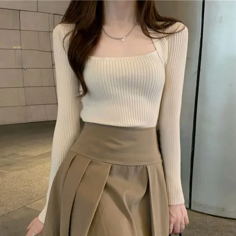 Knitted Sweater Women Pullovers Fashion Slim Long Sleeve Knit Sweater Pullover Women Tops Square Collar Sueters De Mujer Q3390
Knitted Sweater Women Pullovers Fashion Slim Long Sleeve Knit Sweater Pullover Women Tops Square Collar Sueters De Mujer Q3390