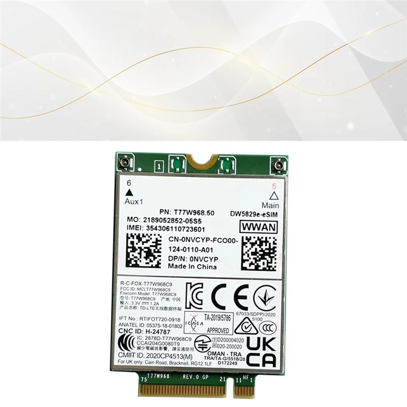 New!!T77W968.50 Dw5829e-ESIM M.2 4G Modem Module Cat9 450Mbps TDD-LTE 4G Module For Dell 7320 7330 7520 7530 7430 Laptop
New!!T77W968.50 Dw5829e-ESIM M.2 4G Modem Module Cat9 450Mbps TDD-LTE 4G Module For Dell 7320 7330 7520 7530 7430 Laptop