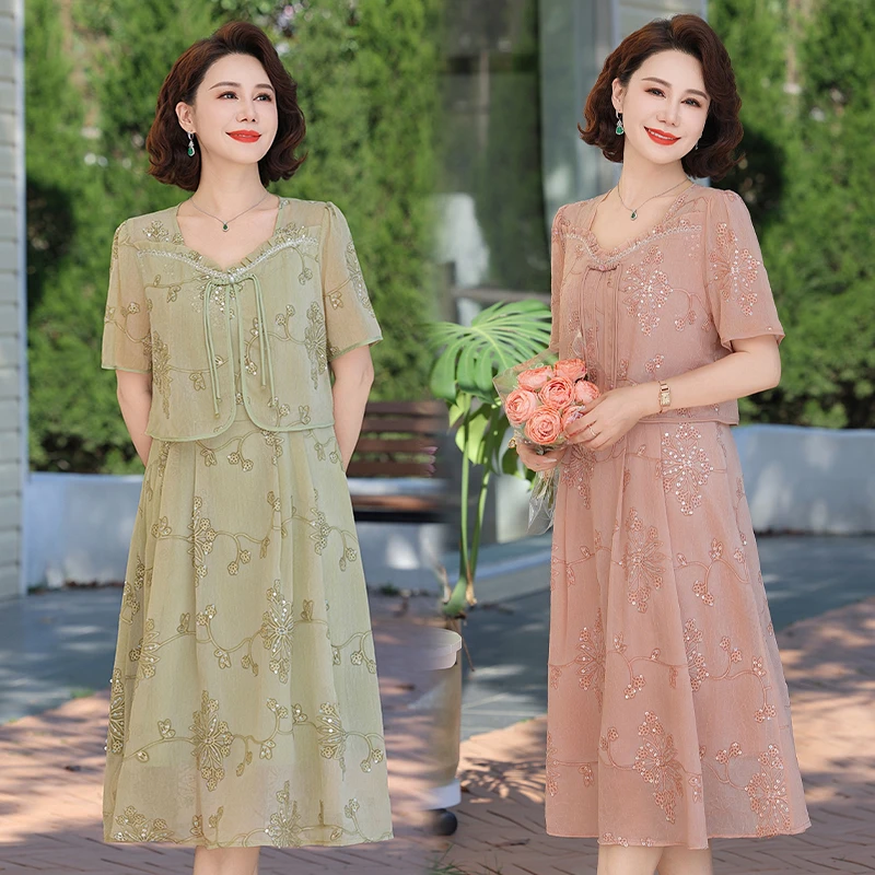 Summer Splice Fake two sequin embroidery pieces Dress Fashionable Elegant Wood Ear Edge V-neck Over Knee A-line Dress
Summer Splice Fake two sequin embroidery pieces Dress Fashionable Elegant Wood Ear Edge V-neck Over Knee A-line Dress