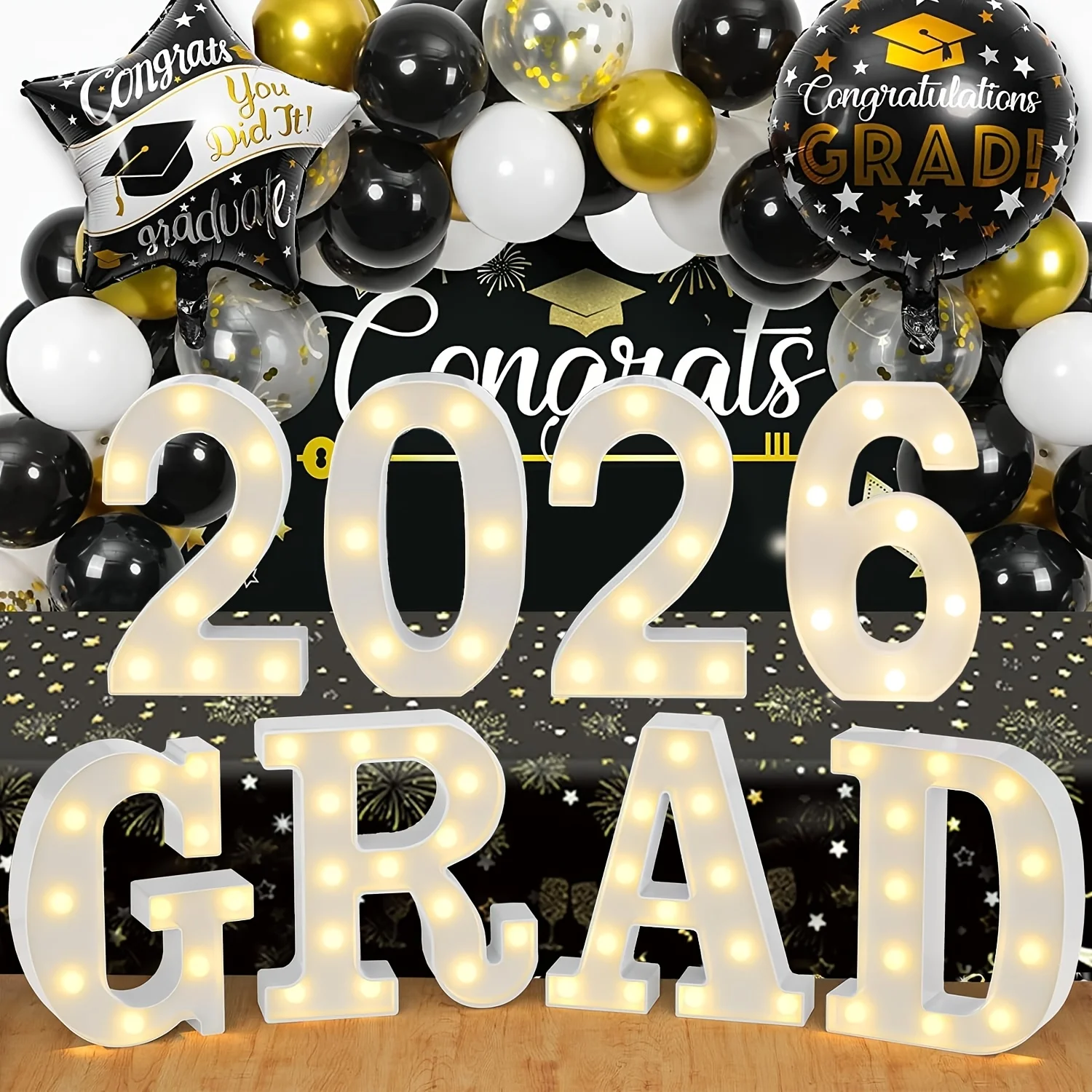 8pcs LED Graduation Lights Suitable for Graduation Party Decorations with Illuminated "GRAD" Letters & Numbered 2026 Centerpiece
8pcs LED Graduation Lights Suitable for Graduation Party Decorations with Illuminated "GRAD" Letters & Numbered 2026 Centerpiece