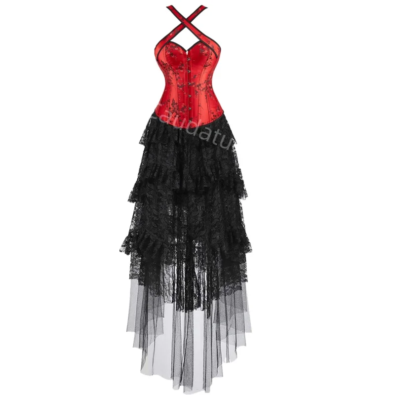 Corset Dress Plus Size Long Skirt Set Sexy flower halter Bustier Burlesque Gothic Vintage Halloween Costume Fashion Party Red
Corset Dress Plus Size Long Skirt Set Sexy flower halter Bustier Burlesque Gothic Vintage Halloween Costume Fashion Party Red