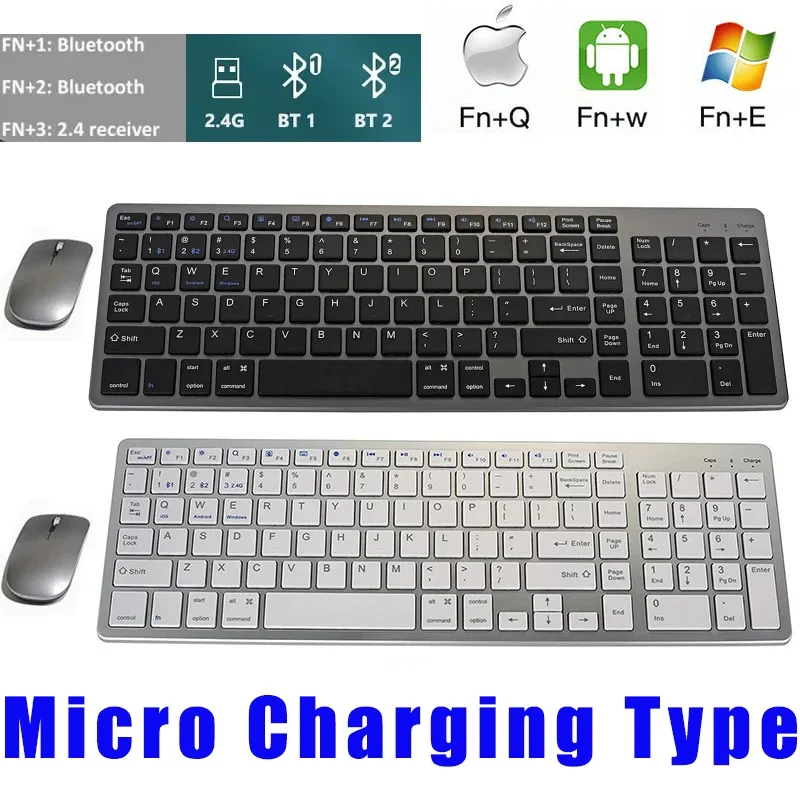 Micro Charging Wireless Keyboard Mouse Set Dual Bluetooth & 2.4G Mode for Mac OS/iOS/iPad OS Rechargeable Key Board for MacBook
Micro Charging Wireless Keyboard Mouse Set Dual Bluetooth & 2.4G Mode for Mac OS/iOS/iPad OS Rechargeable Key Board for MacBook