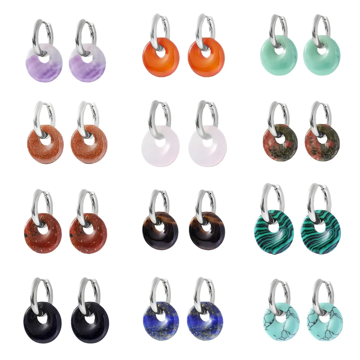 18MM Healing Gemstone Coin Pendant Drop Earrings for Women PingAn Chakra Circle Stone Silver Stainless Steel Dangle Ear Jewelry
18MM Healing Gemstone Coin Pendant Drop Earrings for Women PingAn Chakra Circle Stone Silver Stainless Steel Dangle Ear Jewelry