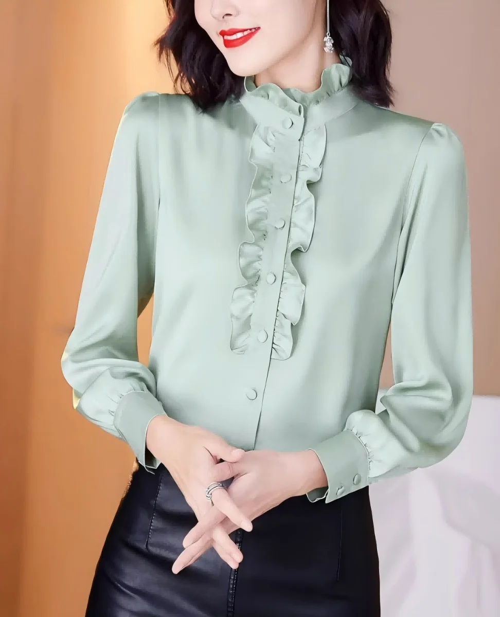 Women's Spring and Autumn Elegant Versatile Satin Stand-Up Collar Long-Sleeve Shirt
Women's Spring and Autumn Elegant Versatile Satin Stand-Up Collar Long-Sleeve Shirt