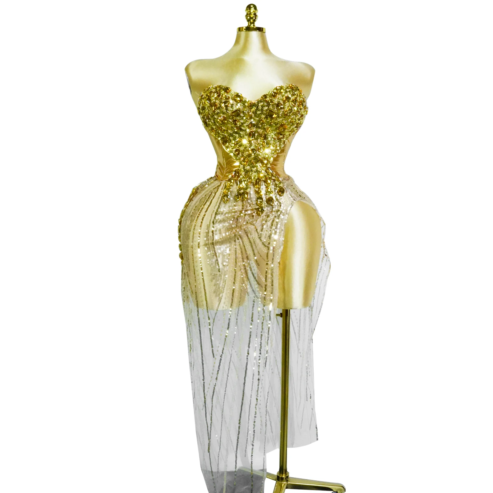 Sparkly Luxurious Gold Rhinestones Mesh See-through Long Dress 2Set Dance Performance Stage Wear Party Birthday Nightclub Outfit
Sparkly Luxurious Gold Rhinestones Mesh See-through Long Dress 2Set Dance Performance Stage Wear Party Birthday Nightclub Outfit