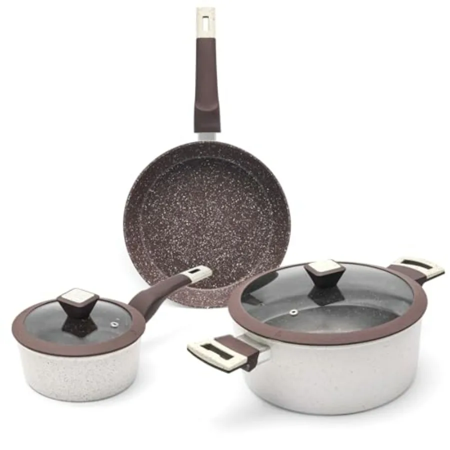 Pots and Pans Set Non Stick 5Pcs Ceramic Cookware Set for Healthy Cooking on Induction Stovetops Featuring StayCool Handles PFO
Pots and Pans Set Non Stick 5Pcs Ceramic Cookware Set for Healthy Cooking on Induction Stovetops Featuring StayCool Handles PFO