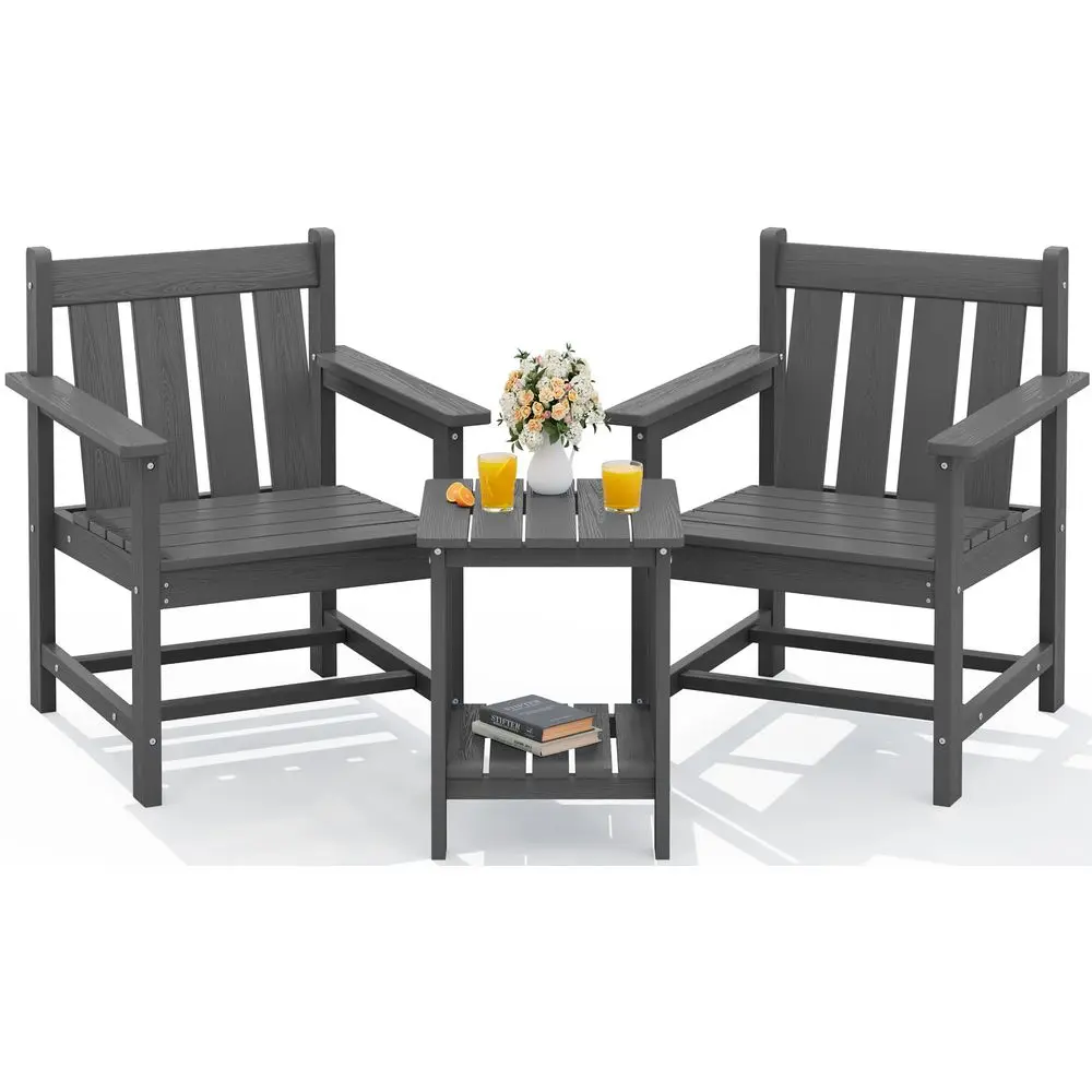 3 Pieces Patio Bistro Set, All Weather Adirondack Chair Set with Side Table, HDPE Material Outdoor Patio Furniture Set for Balc
3 Pieces Patio Bistro Set, All Weather Adirondack Chair Set with Side Table, HDPE Material Outdoor Patio Furniture Set for Balc