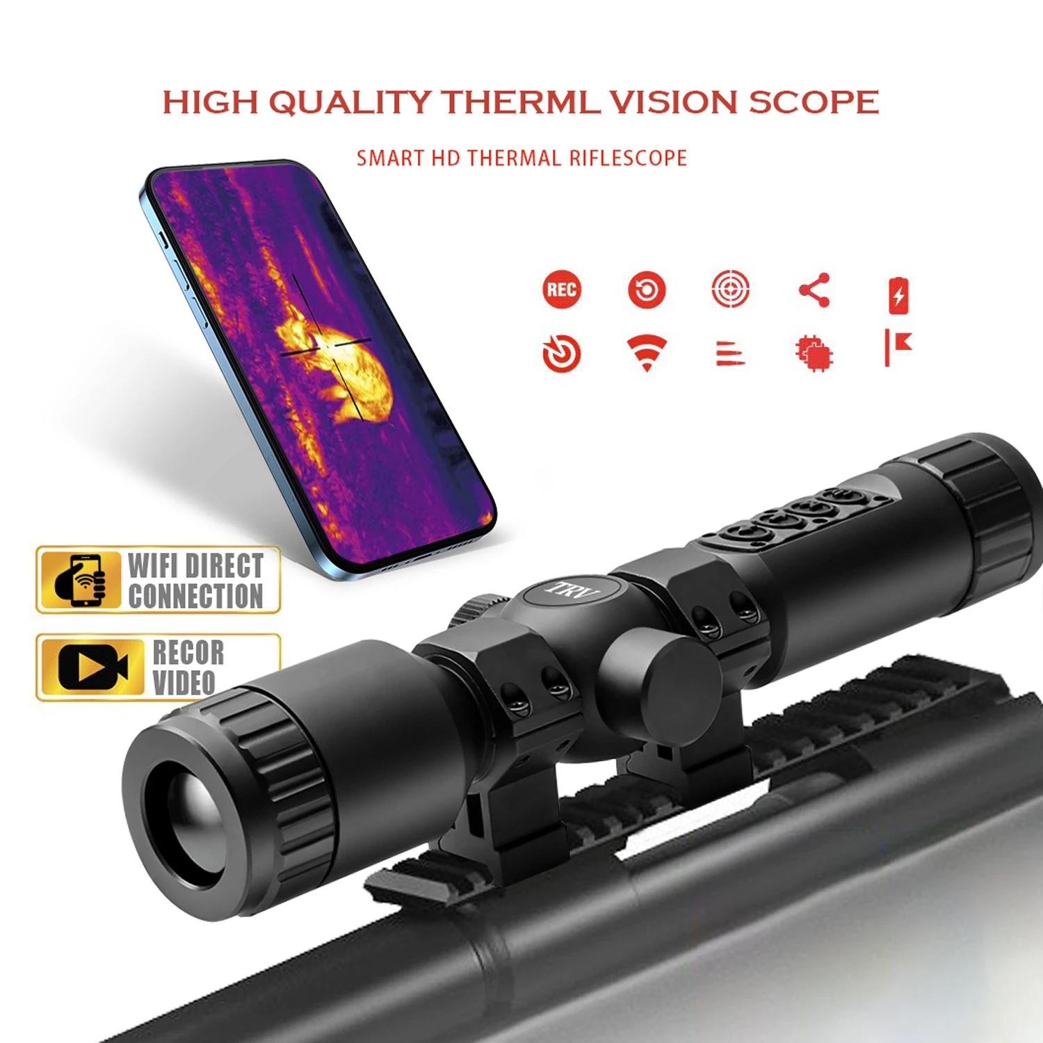 Hd 2-10X Thermal Scope For Hunting With Ranging Video Rec Wifi Optic Zoom Support OEM Thermal Device Sight Thermal Imager Scope
Hd 2-10X Thermal Scope For Hunting With Ranging Video Rec Wifi Optic Zoom Support OEM Thermal Device Sight Thermal Imager Scope