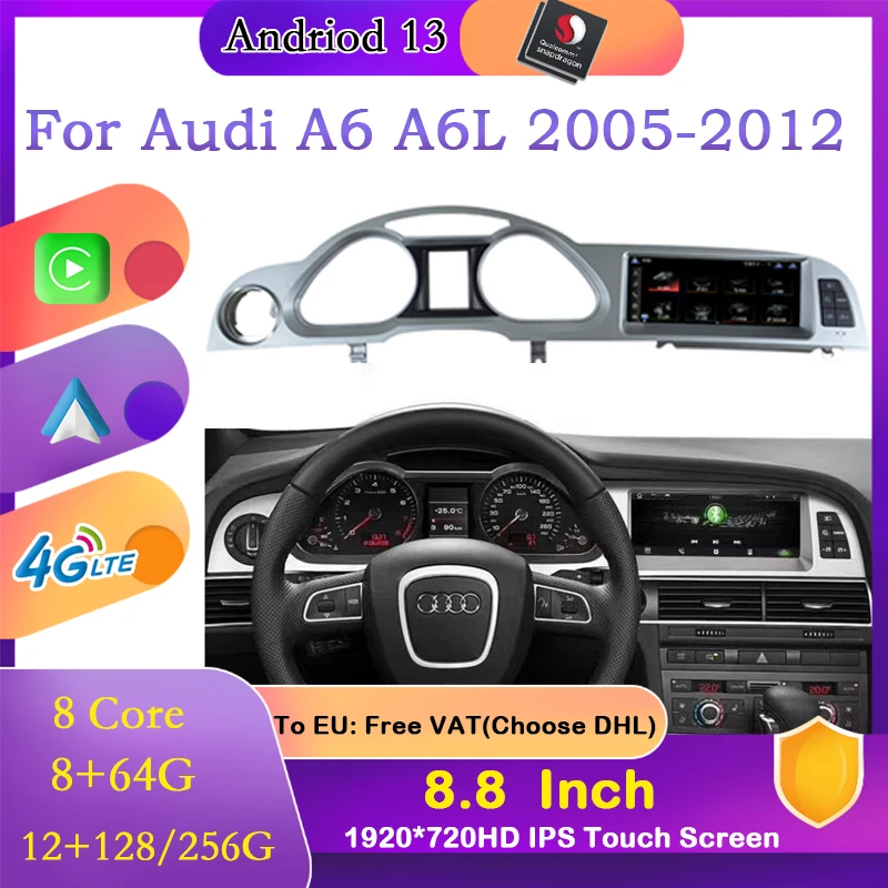 Android 13 Snapdragon 668 8.8 inch Car Multimedia Video Players For Audi A6 A6L 2005-2012 Wireless carplay GPS Navigation 
Android 13 Snapdragon 668 8.8 inch Car Multimedia Video Players For Audi A6 A6L 2005-2012 Wireless carplay GPS Navigation