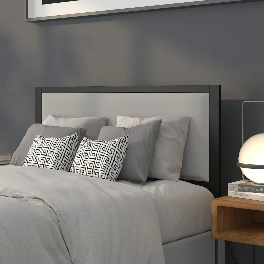 EMMA + OLIVER Full Size Light Gray Fabric Upholstered Panel Headboard with Metal Surround and Legs - Attaches to Standard Bed Fr
EMMA + OLIVER Full Size Light Gray Fabric Upholstered Panel Headboard with Metal Surround and Legs - Attaches to Standard Bed Fr