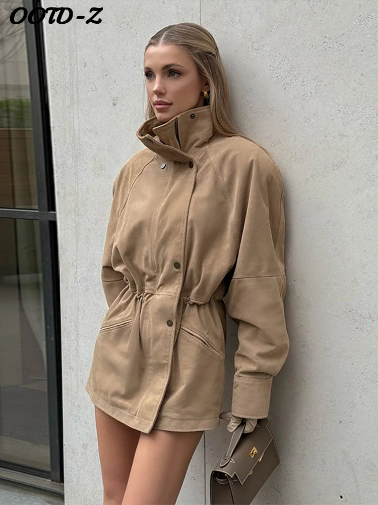 Elegant Women's Solid Suede Coats Urban Waist-cinching Turtleneck Single Breasted Lady Jackets Autumn Female Street Outwear
Elegant Women's Solid Suede Coats Urban Waist-cinching Turtleneck Single Breasted Lady Jackets Autumn Female Street Outwear
